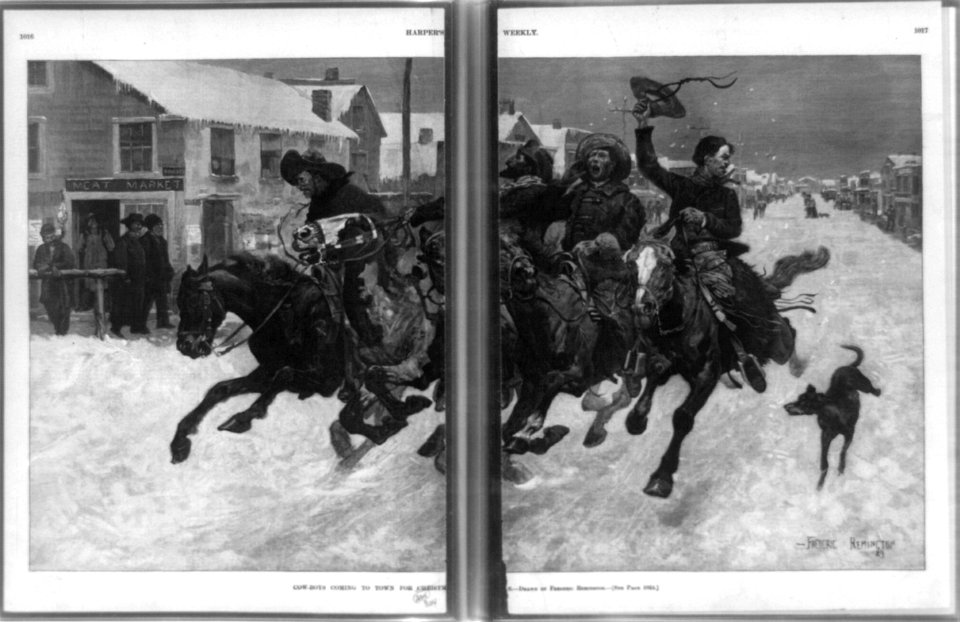 Cowboys coming to town for Christmas - drawn by Frederic Remington. LCCN92516875