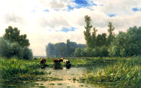 Cows at the waterside, by Willem Roelofs
