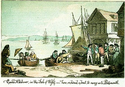 Cowes Harbour, in the Isle of Wight - here we hired a boat to carry us to Portsmouth (caricature) RMG PW4956