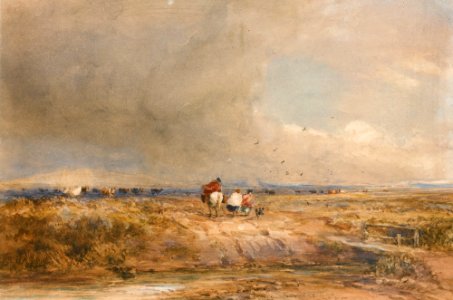 David Cox (I) - Figures on a track on a windy day, cattle beyond (1834)