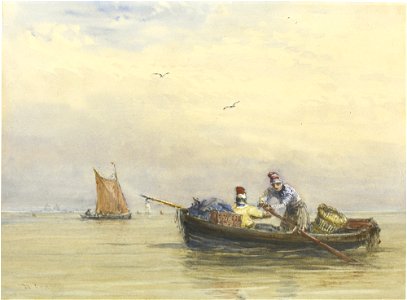 David Cox (I) - Fishing on the Thames at Bugsby's Reach, Blackwall. Free illustration for personal and commercial use.