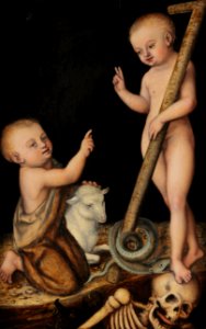 Lucas Cranach - Adoration of The Child Jesus by St John the Baptist - Google Art Project. Free illustration for personal and commercial use.