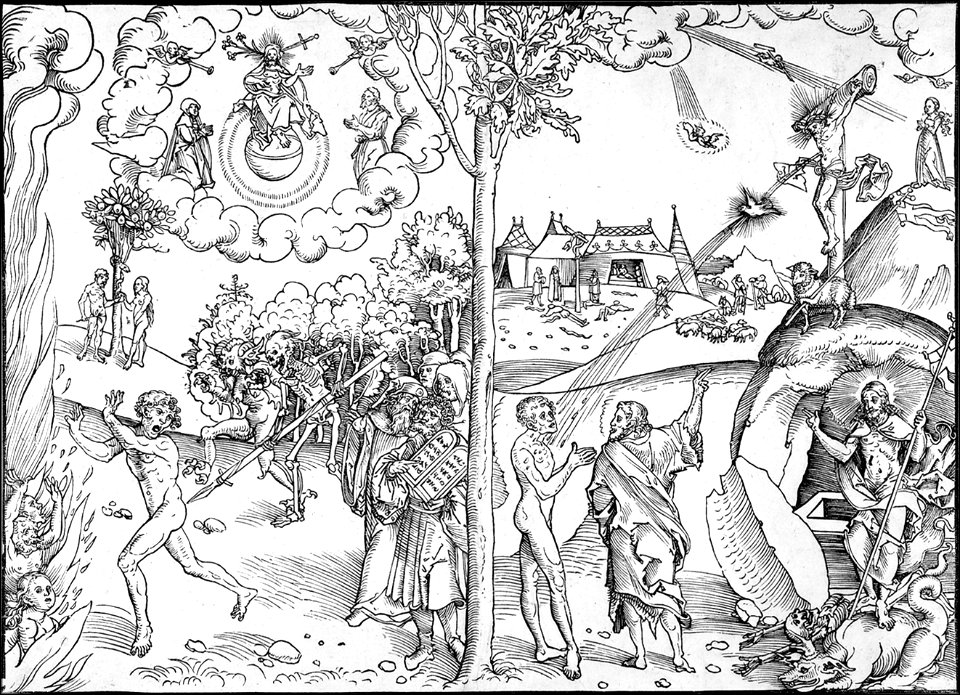 Cranach law and grace woodcut