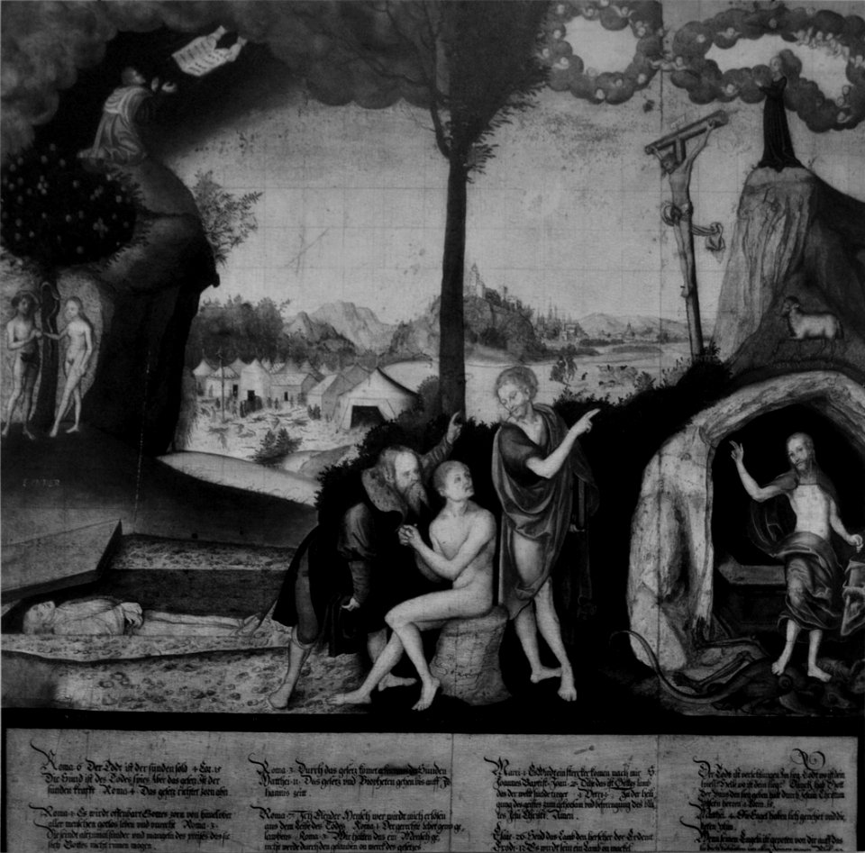 Zákon a milost, Lucas Cranach starší, Národní galerie v Praze (IR snímek kopie obrazu)