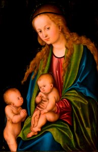 Lucas Cranach (I) - Madonna mit Kind und Johannesknaben (Bonnefantenmuseum). Free illustration for personal and commercial use.