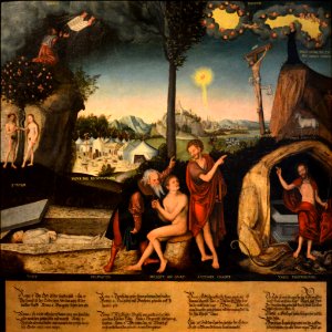 Zákon a milost, Lucas Cranach starší, Národní galerie v Praze (kopie obrazu ze 16. stol.)
