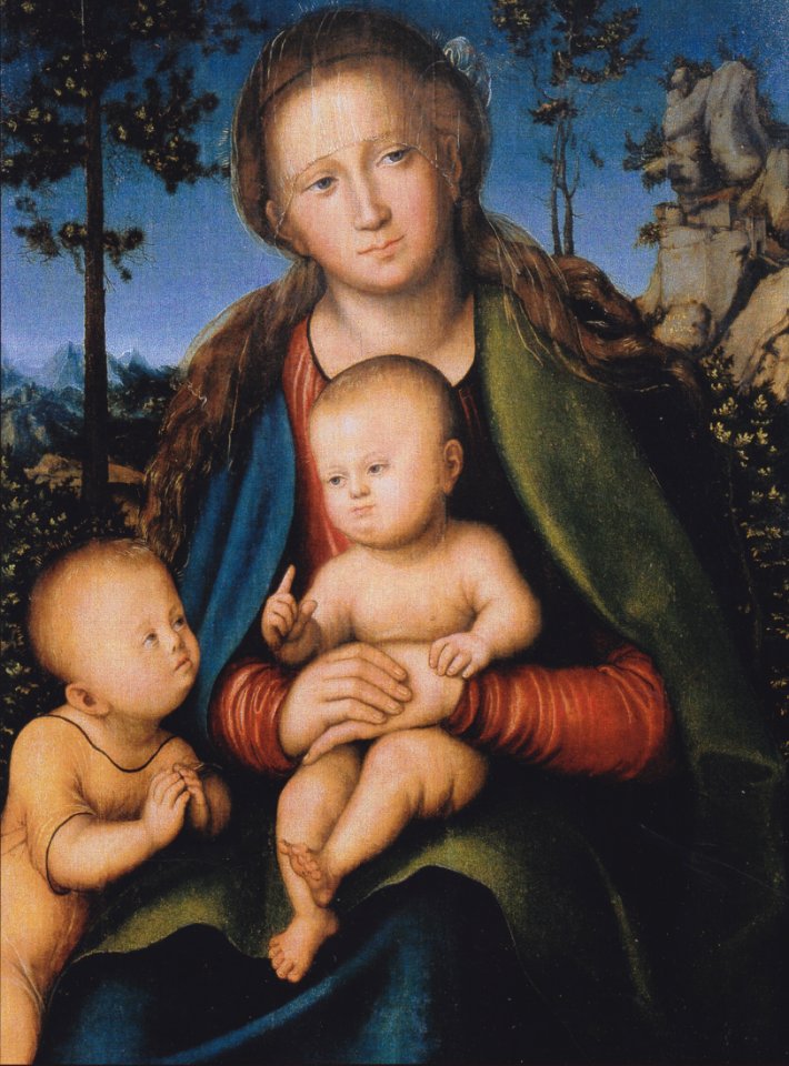 Lucas Cranach d.Ä. - Madonna mit dem Jesuskind und dem heiligen Johannes (Galleria degli Uffizi)