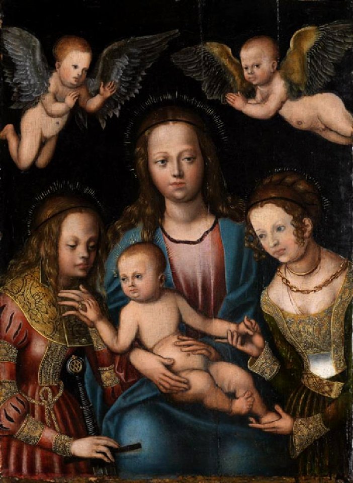 Lucas Cranach (I) - Maria mit dem Kind und den Heiligen Katharina und Barbara (Karlsruhe, Kunsthalle)