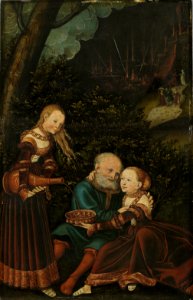 Lucas Cranach d.Ä. - Lot und seine Töchter (Staatsgalerie Aschaffenburg). Free illustration for personal and commercial use.