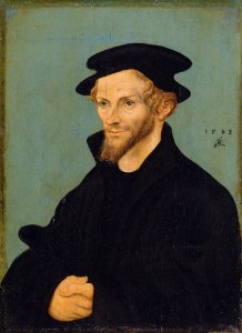 Portrait of Philipp Melanchthon (1497–1560), by Lucas Cranach the Elder - Gemäldegalerie Alte Meister, Kassel. Free illustration for personal and commercial use.