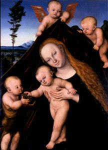 Lucas Cranach d.Ä. - Maria mit dem Kind und dem Johannesknaben (1534, Schloss Friedenstein). Free illustration for personal and commercial use.