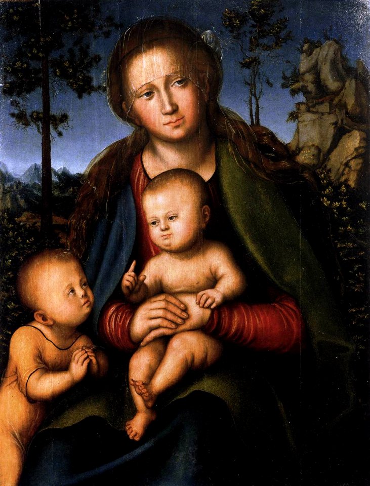 Cranach, madonna col bambino e san giovannino