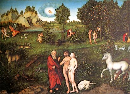 Adam and Eve by Lucas Cranach (I). Free illustration for personal and commercial use.
