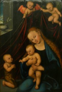 Lucas Cranach d.Ä. - Maria mit dem Kind und dem Johannesknaben (Aschaffenburg). Free illustration for personal and commercial use.