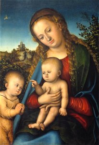 Lucas Cranach d.Ä. - Madonna mit dem Jesuskind und dem heiligen Johannes (Veste Coburg). Free illustration for personal and commercial use.
