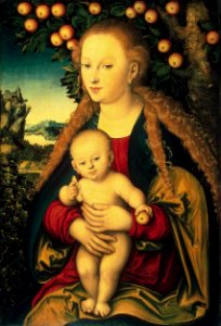 Lucas Cranach d. Ä. - Virgin and Child under an Apple Tree - WGA05665. Free illustration for personal and commercial use.