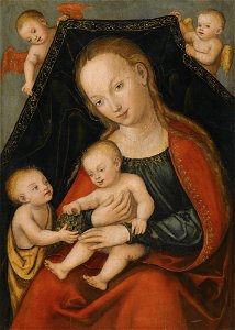 Lucas Cranach d.Ä. (Werkstatt) - Madonna mit dem Jesuskind, Johannes dem Täufer und zwei Engeln