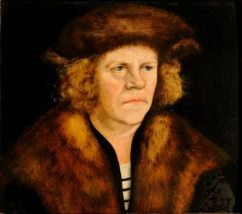 Lucas Cranach d.Ä. - Bildnis eines Mannes in braunem Pelzbarett (Gemäldegalerie, Berlin). Free illustration for personal and commercial use.