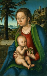 Lucas Cranach d. Ä. - Virgin and Child with a Bunch of Grapes - WGA05659. Free illustration for personal and commercial use.
