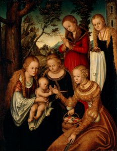 Lucas Cranach d.Ä. - Verlobung der Hl. Katharina (Anhaltische Gemäldegalerie). Free illustration for personal and commercial use.