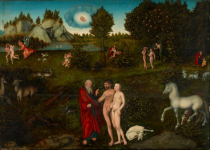 Lucas Cranach d.Ä. - Paradies (1530, Kunsthistorisches Museum). Free illustration for personal and commercial use.