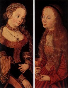 Lucas Cranach d. Ä. - St Catherine of Alexandria and St Barbara - WGA05668. Free illustration for personal and commercial use.