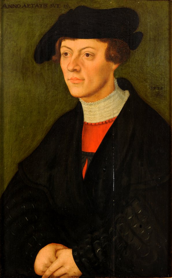 Lucas Cranach d.Ä. - Bildnis eines 19jährigen jungen Mannes in schwarzer Kleidung