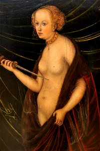2011-03-26 Aschaffenburg 036 Schloss Johannisburg, Staatsgalerie, Anonymer Schüler Lucas Cranachs d.Ä. - Selbstmord der Lucretia (6090780939)