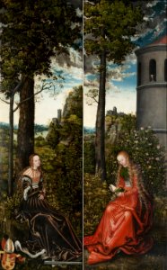 Lucas Cranach (I) - Die Heiligen Katharina und Barbara (Olomouc Museum of Art). Free illustration for personal and commercial use.