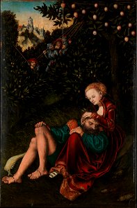 Lucas Cranach d.Ä. - Samson und Delilah. Free illustration for personal and commercial use.