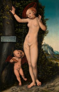 Lucas Cranach (I) - Venus and Cupid (1529) - National Gallery London. Free illustration for personal and commercial use.