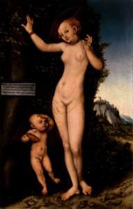 Lucas Cranach d. Ä. - Venus mit Amor als Honigdieb, 1529 (MET-Museum, Leihgabe). Free illustration for personal and commercial use.
