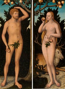 Lucas Cranach d. J. - Adam and Eve - WGA05729. Free illustration for personal and commercial use.