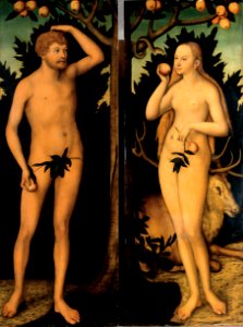 Lucas Cranach the Younger - Adam and Eve - Google Art Project. Free illustration for personal and commercial use.
