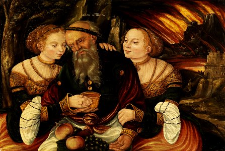 Lucas Cranach d.J. (Werkst.) - Lot und seine Töchter. Free illustration for personal and commercial use.