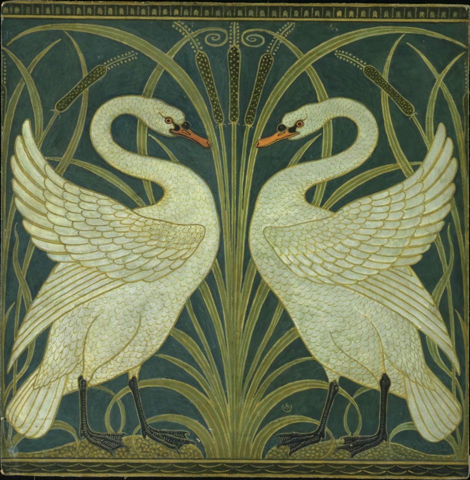 Swan and Rush and Iris wallpaper Walter Crane
