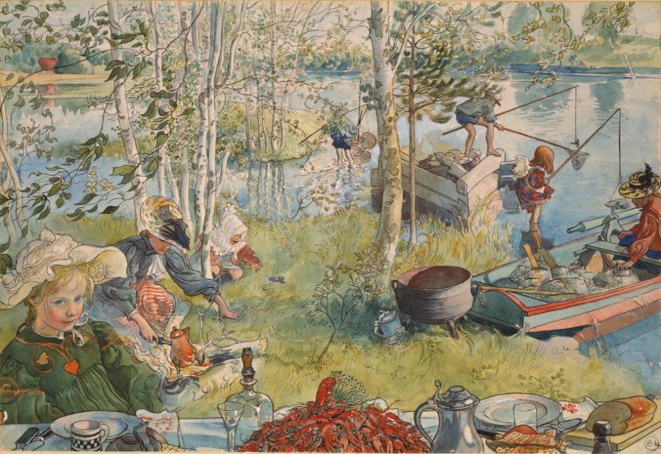 Crayfishing. From A Home (26 watercolours) (Carl Larsson) - Nationalmuseum - 24219