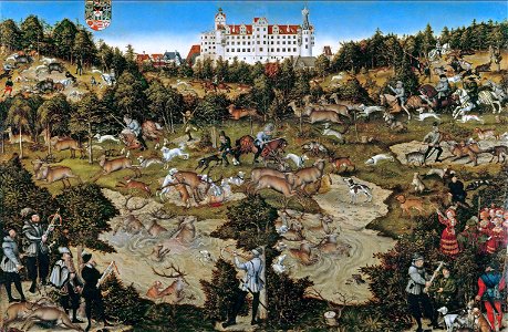 Lucas Cranach - Hofjagd in Torgau zu Ehren Karls V. (1544, Museo del Prado)FXD