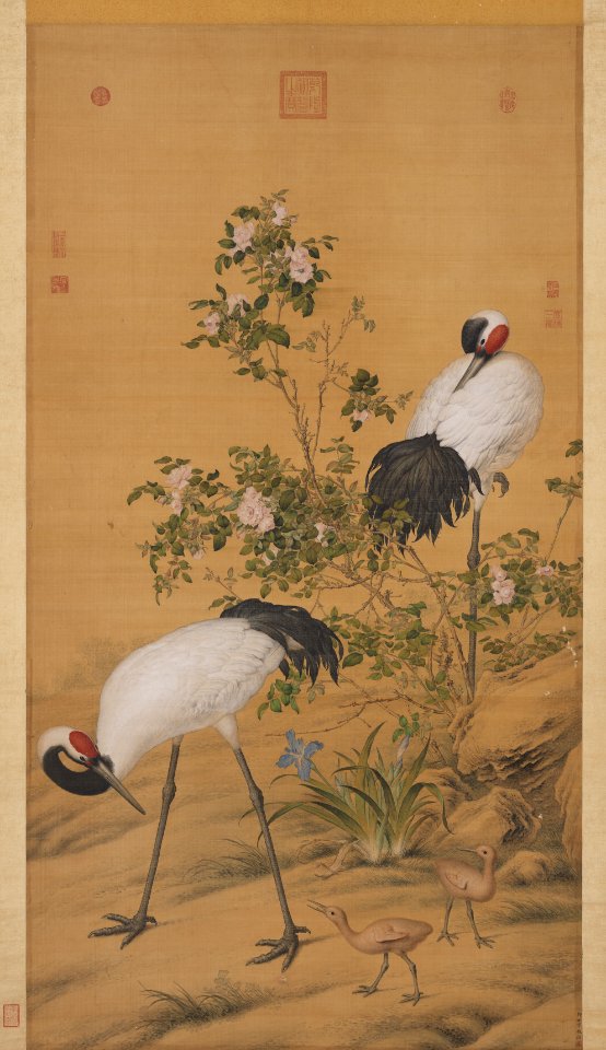 Cranes under Shadow of Flowers