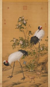 Cranes under Shadow of Flowers