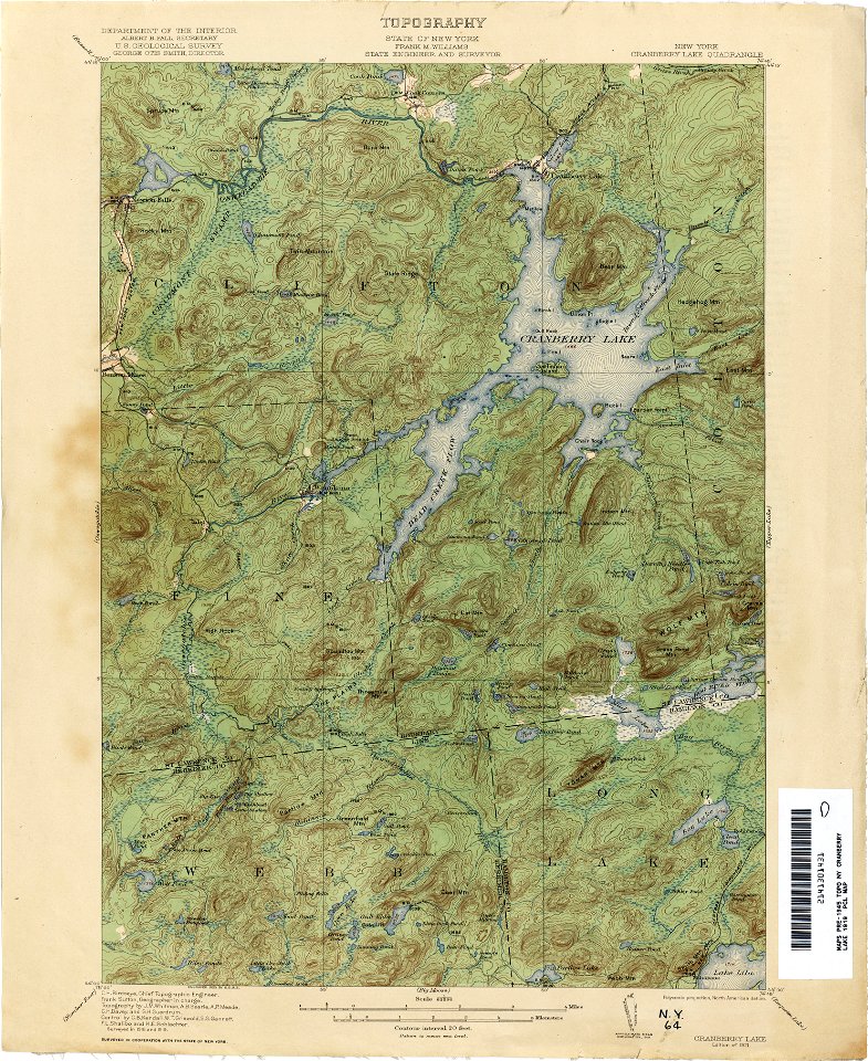 Cranberry Lake New York USGS topo map 1919