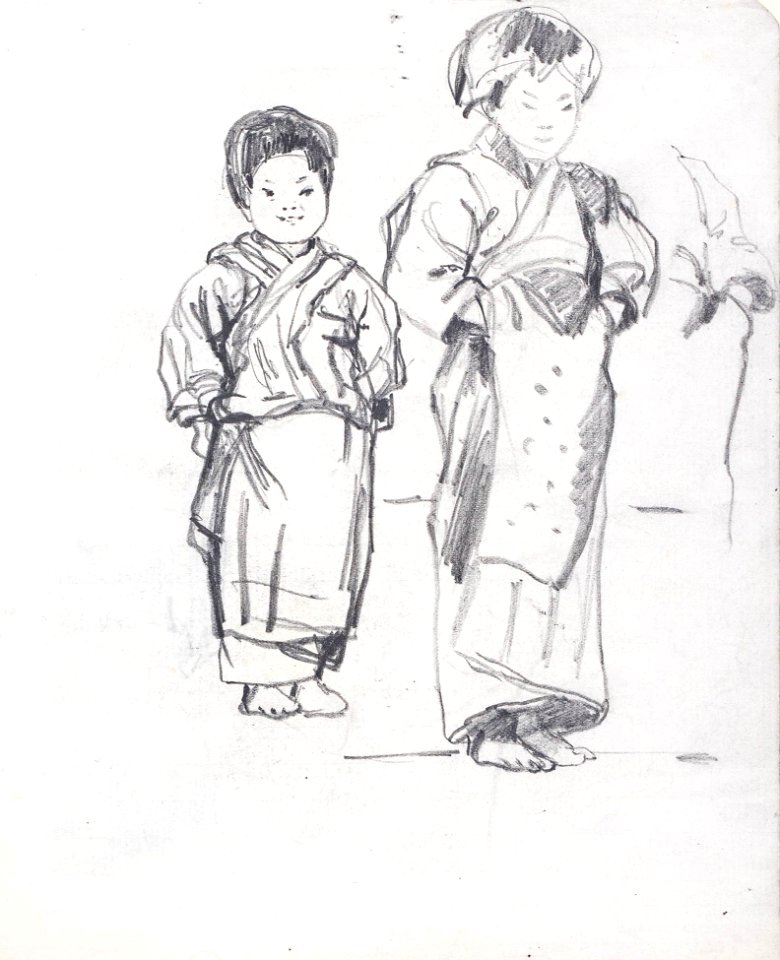 Crawhall-98054 - Joseph Crawhall - studies of children in Kimonos -