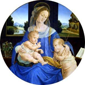 Lorenzo di Credi - Madonna col Bambino con San Giovanni Battista (Galleria Borghese). Free illustration for personal and commercial use.