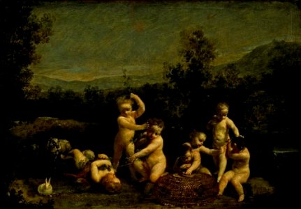 Giuseppe Maria Crespi - 'Cupids Frollicking', oil on copper, c. 1700, El Paso Museum of Art. Free illustration for personal and commercial use.