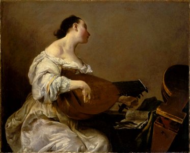 Crespi, Giuseppe Maria - Frau spielt Laute. Free illustration for personal and commercial use.