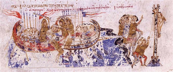 Cretan Saracens pursue Krateros and capture and hang him at Kos