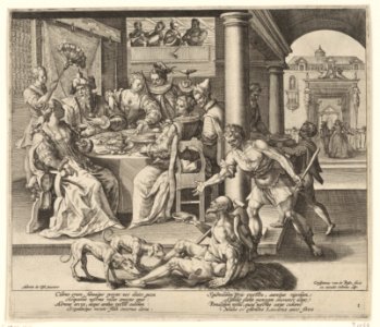 Crispijn van de Passe (I), Maerten de Vos - Lazarus in the home of the rich man 1589 - 1611 RP-P-1908-5618
