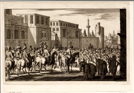 De gewone stoet bij het uitrijden van de groot-vizier, objectnr A 19605