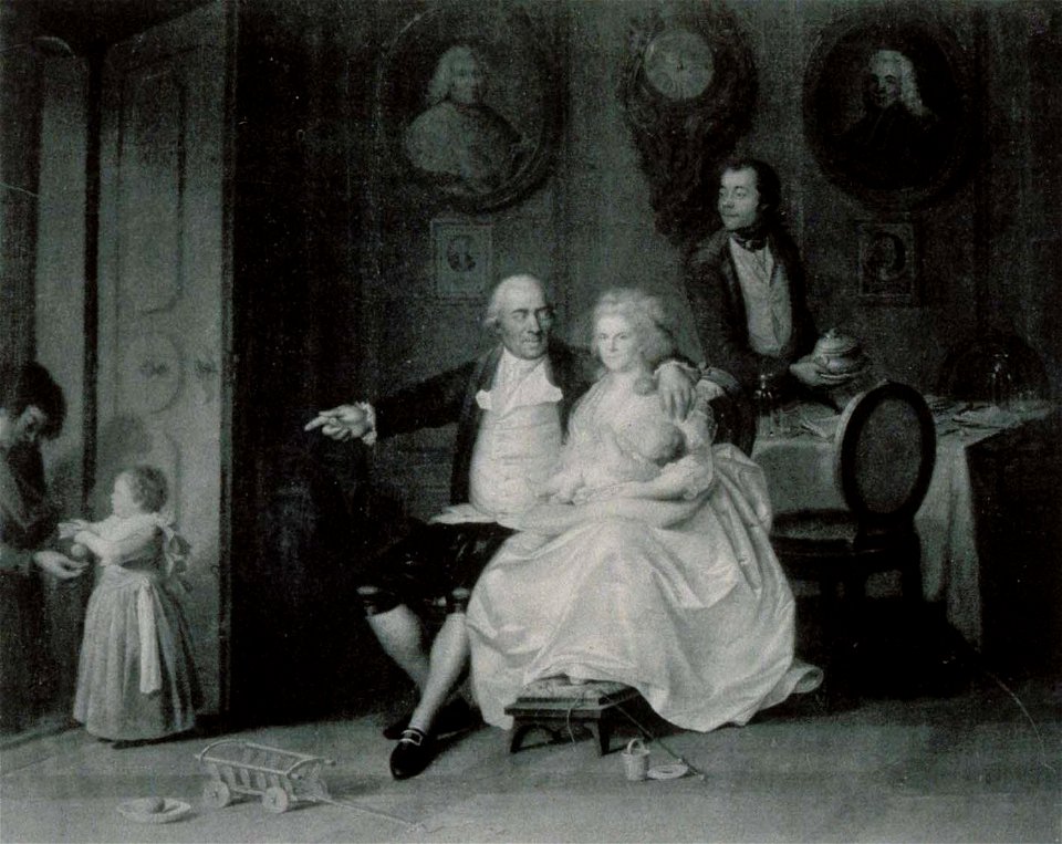 De Hell, Grand Bailli de Landser (1731-1794). Mme de Hell née de Savoy Rollin et leur fils, le futur amiral de Hell, donnant son goûter à un pauvre, Tableau de famille