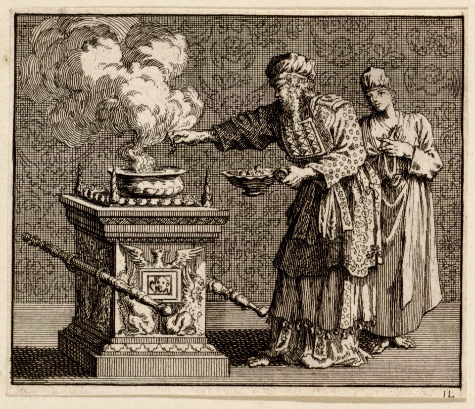 De hogepriester werpt reukwerk op het altaar, objectnr A 48242